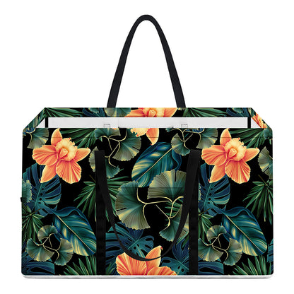 Tropical Leaf And Hawaiian Flower Print Utility Tote Bag