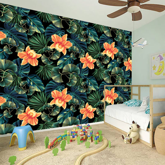 Tropical Leaf And Hawaiian Flower Print Wall Sticker
