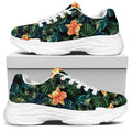 Tropical Leaf And Hawaiian Flower Print White Chunky Shoes