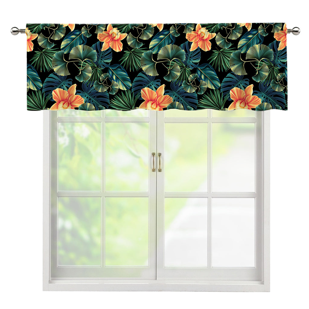 Tropical Leaf And Hawaiian Flower Print Window Valance