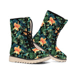 Tropical Leaf And Hawaiian Flower Print Winter Boots