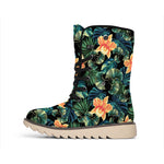 Tropical Leaf And Hawaiian Flower Print Winter Boots