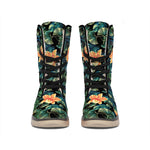 Tropical Leaf And Hawaiian Flower Print Winter Boots
