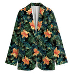 Tropical Leaf And Hawaiian Flower Print Women's Blazer