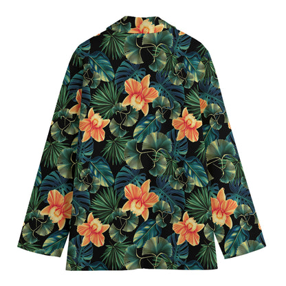 Tropical Leaf And Hawaiian Flower Print Women's Blazer