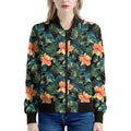 Tropical Leaf And Hawaiian Flower Print Women's Bomber Jacket