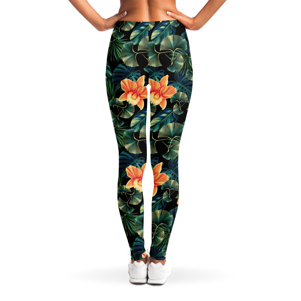 Tropical Leaf And Hawaiian Flower Print Women's Leggings