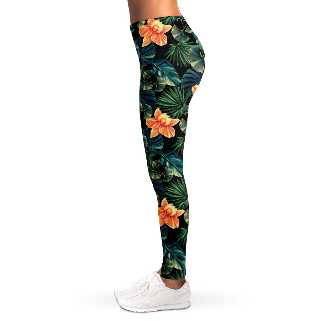 Tropical Leaf And Hawaiian Flower Print Women's Leggings