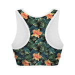 Tropical Leaf And Hawaiian Flower Print Women's Sports Bra