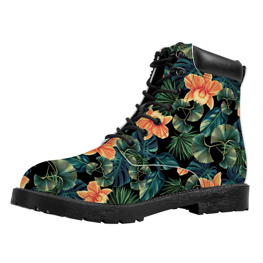 Tropical Leaf And Hawaiian Flower Print Work Boots