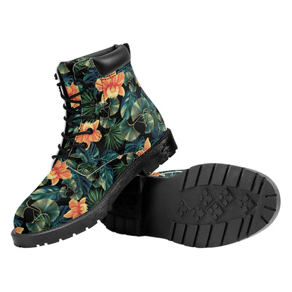 Tropical Leaf And Hawaiian Flower Print Work Boots