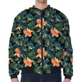 Tropical Leaf And Hawaiian Flower Print Zip Sleeve Bomber Jacket