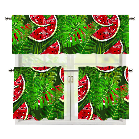 Tropical Leaf Watermelon Pattern Print 3 Piece Kitchen Curtains