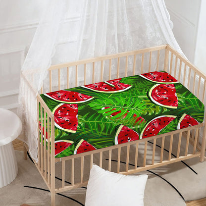 Tropical Leaf Watermelon Pattern Print Baby Crib Sheet