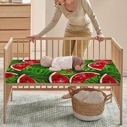 Tropical Leaf Watermelon Pattern Print Baby Crib Sheet