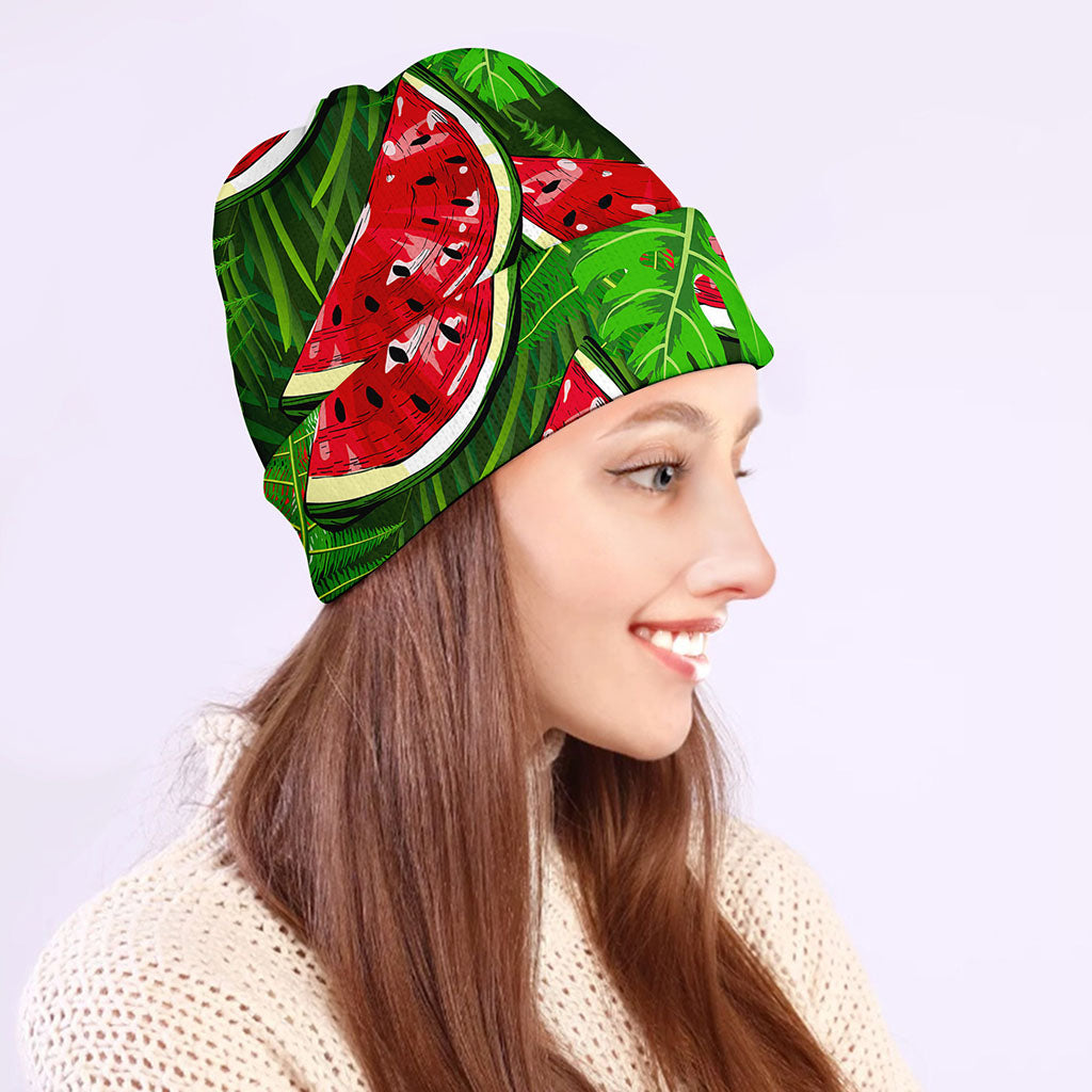 Tropical Leaf Watermelon Pattern Print Beanie