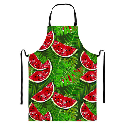 Tropical Leaf Watermelon Pattern Print Bib Apron With Pocket