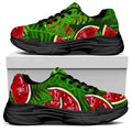 Tropical Leaf Watermelon Pattern Print Black Chunky Shoes