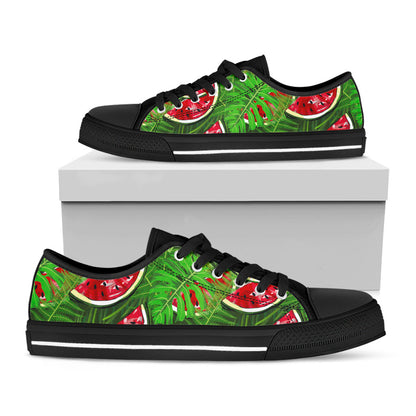 Tropical Leaf Watermelon Pattern Print Black Low Top Sneakers