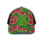 Tropical Leaf Watermelon Pattern Print Black Mesh Trucker Cap