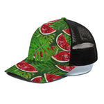 Tropical Leaf Watermelon Pattern Print Black Mesh Trucker Cap