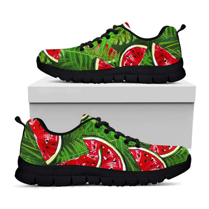 Tropical Leaf Watermelon Pattern Print Black Running Shoes