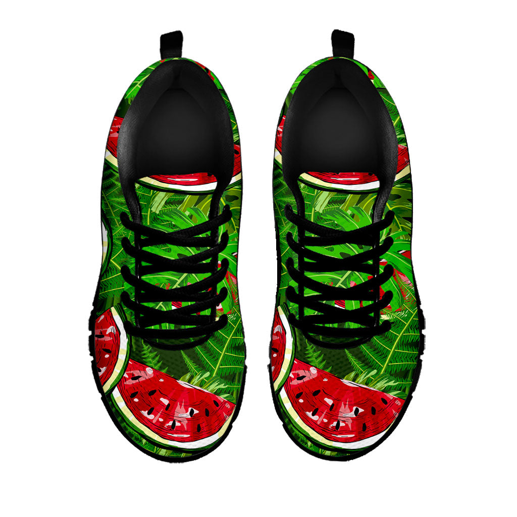 Tropical Leaf Watermelon Pattern Print Black Running Shoes