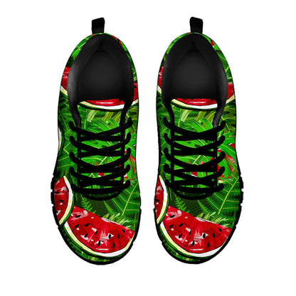 Tropical Leaf Watermelon Pattern Print Black Running Shoes