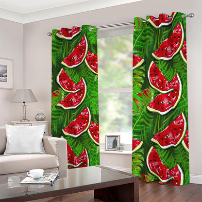 Tropical Leaf Watermelon Pattern Print Blackout Grommet Curtains