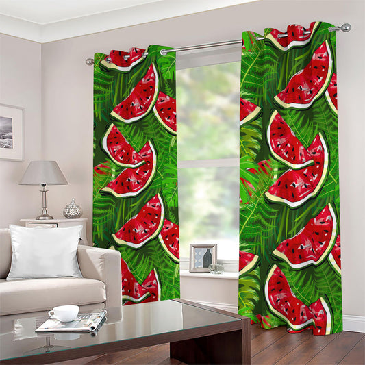 Tropical Leaf Watermelon Pattern Print Blackout Grommet Curtains