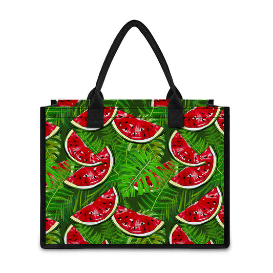 Tropical Leaf Watermelon Pattern Print Canvas Tote Bag