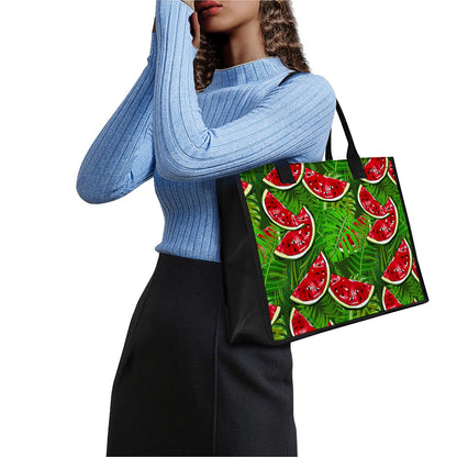 Tropical Leaf Watermelon Pattern Print Canvas Tote Bag