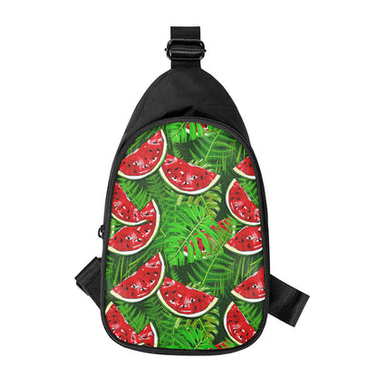 Tropical Leaf Watermelon Pattern Print Chest Bag