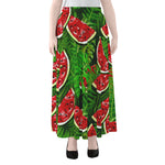Tropical Leaf Watermelon Pattern Print Chiffon Maxi Skirt