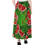 Tropical Leaf Watermelon Pattern Print Chiffon Maxi Skirt