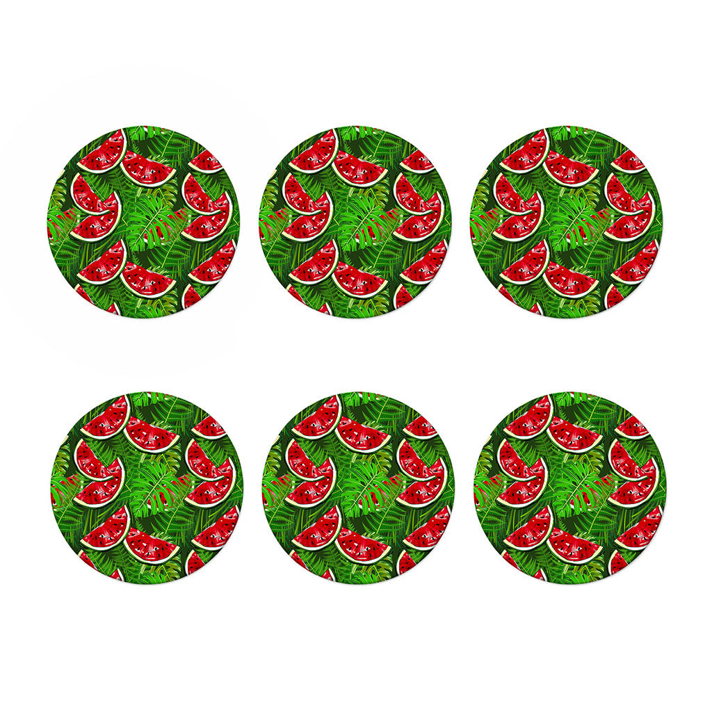 Tropical Leaf Watermelon Pattern Print Coaster Set