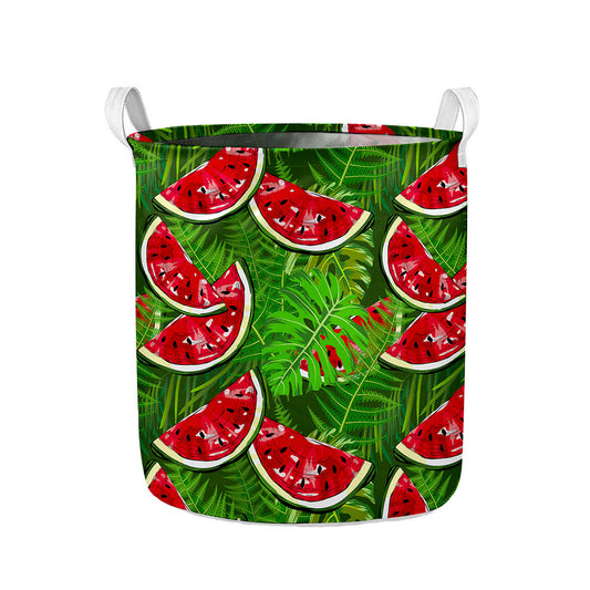 Tropical Leaf Watermelon Pattern Print Collapsible Laundry Basket