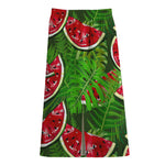 Tropical Leaf Watermelon Pattern Print Cotton Front Slit Maxi Skirt