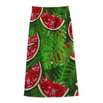 Tropical Leaf Watermelon Pattern Print Cotton Front Slit Maxi Skirt