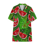 Tropical Leaf Watermelon Pattern Print Cotton Hawaiian Shirt