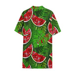 Tropical Leaf Watermelon Pattern Print Cotton Hawaiian Shirt