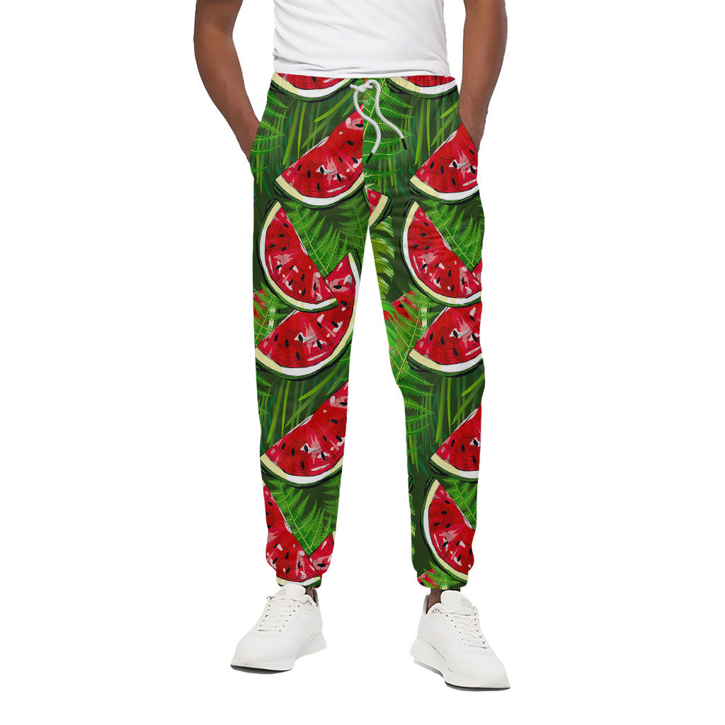 Tropical Leaf Watermelon Pattern Print Cotton Pants