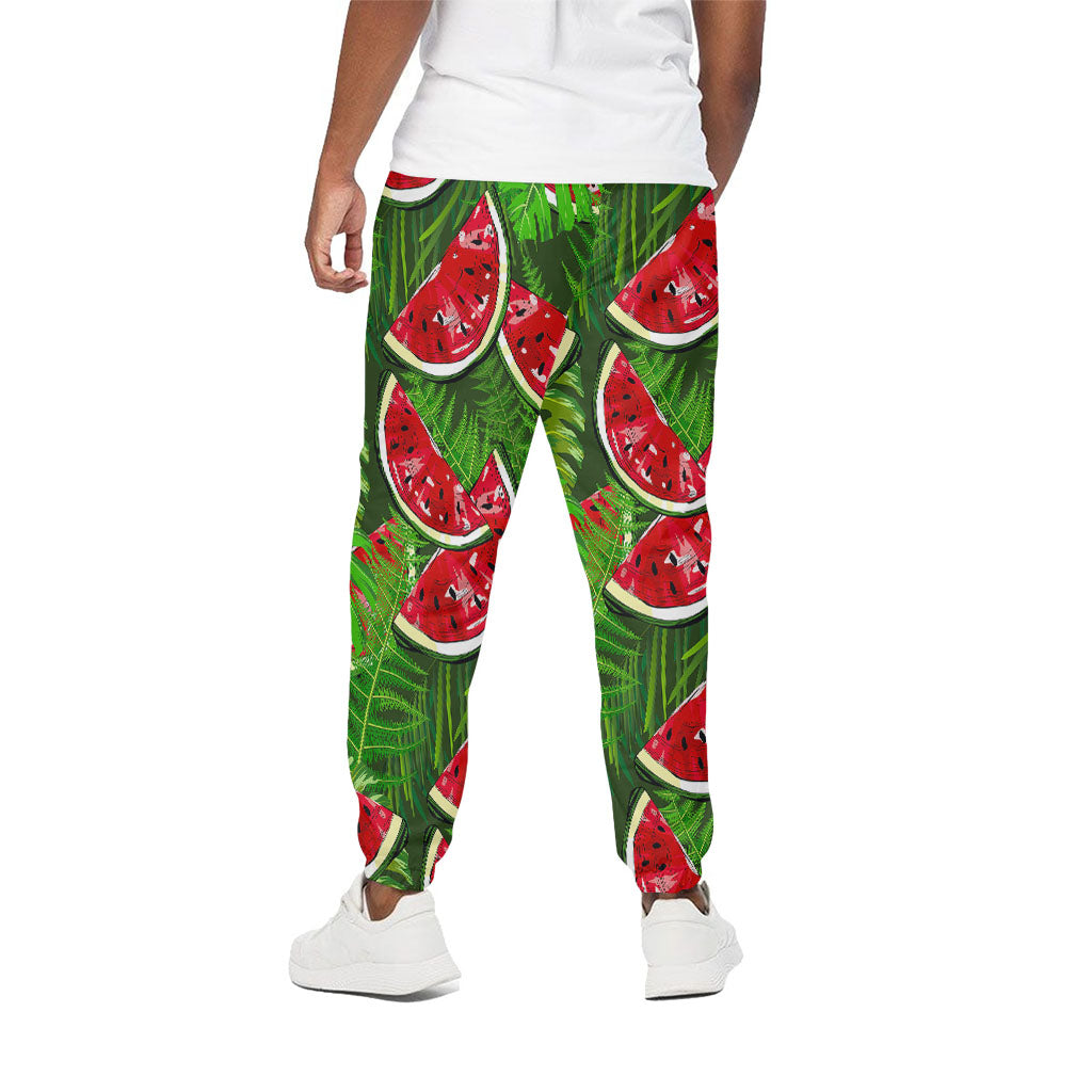 Tropical Leaf Watermelon Pattern Print Cotton Pants