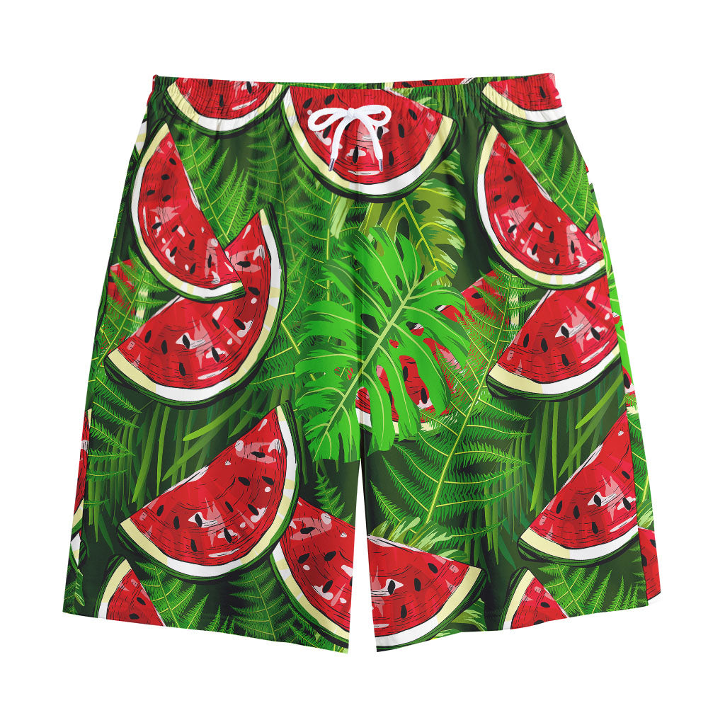 Tropical Leaf Watermelon Pattern Print Cotton Shorts
