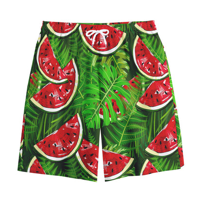 Tropical Leaf Watermelon Pattern Print Cotton Shorts