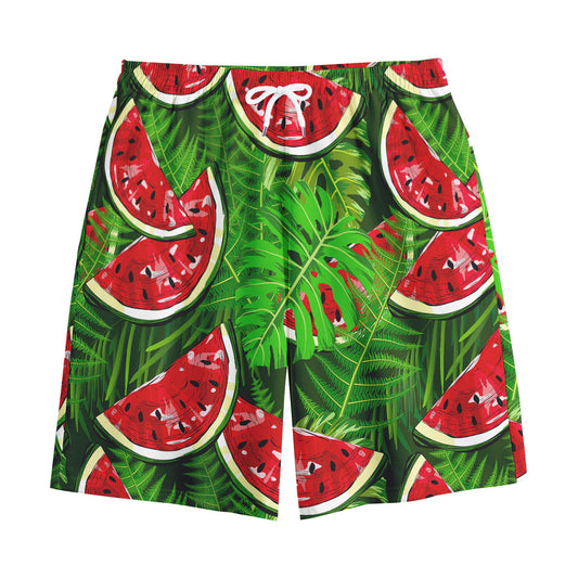 Tropical Leaf Watermelon Pattern Print Cotton Shorts