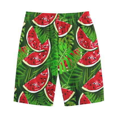 Tropical Leaf Watermelon Pattern Print Cotton Shorts