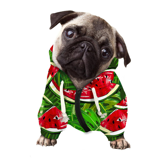 Tropical Leaf Watermelon Pattern Print Dog Zip Up Hoodie