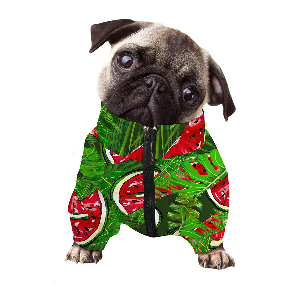 Tropical Leaf Watermelon Pattern Print Dog Zip Up Jacket