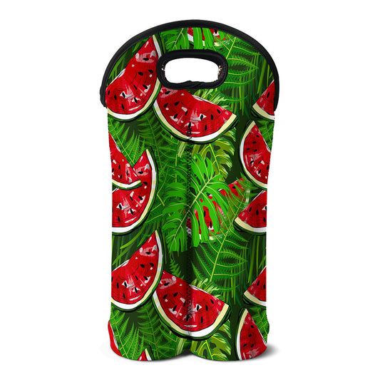 Tropical Leaf Watermelon Pattern Print Double Neoprene Wine Tote